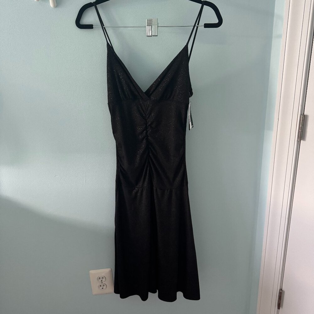 2000s R Apple Apparel Rouched Dress; Black with Gold Sparkles; Size S/M